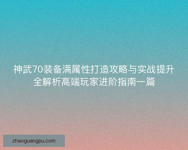 神武70装备满属性打造攻略与实战提升全解析高端玩家进阶指南一篇