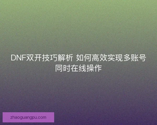 DNF双开技巧解析 如何高效实现多账号同时在线操作